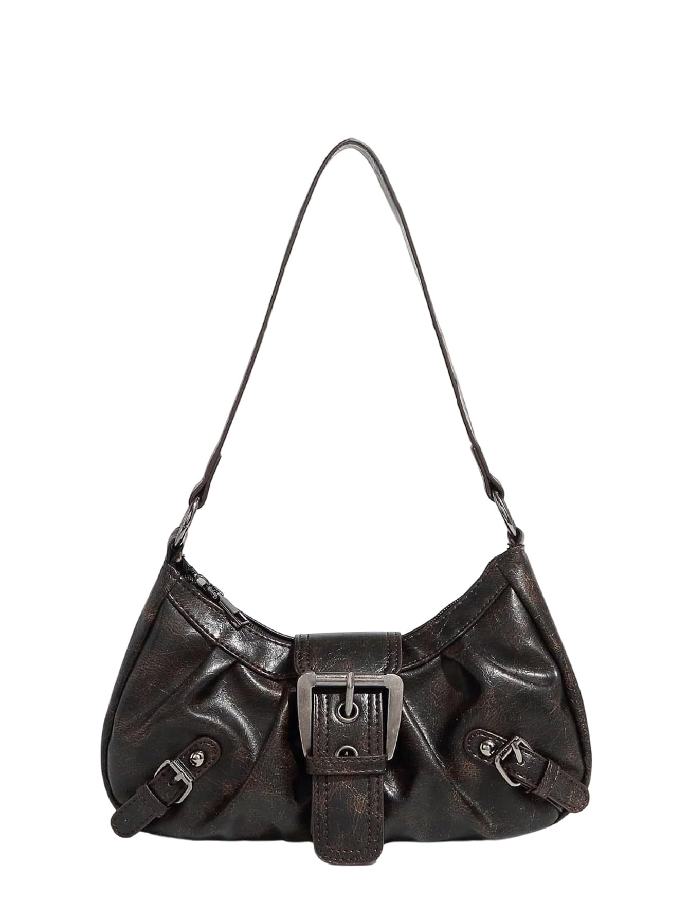 QWINEE Women's Vintage Buckle Shoulder Bag Y2K Punk PU Leather Handbag Clutch Purse