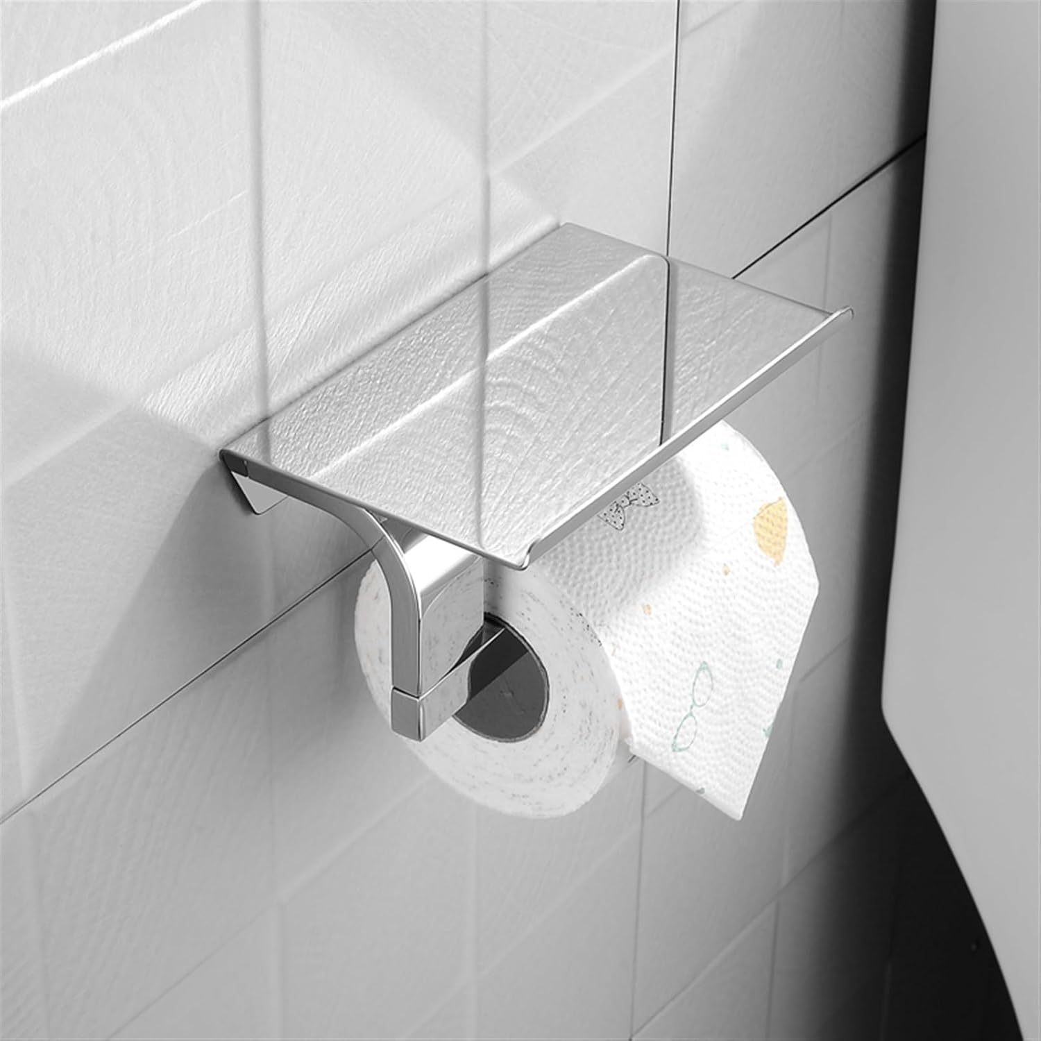 Silver Stainless Steel Toilet Paper Holder Bathroom Wall Mount WC Paper Mobile Phone Holder Shelf Roll Paper Shelf Accessories (Color : 1 PCS) (4 Pcs)
