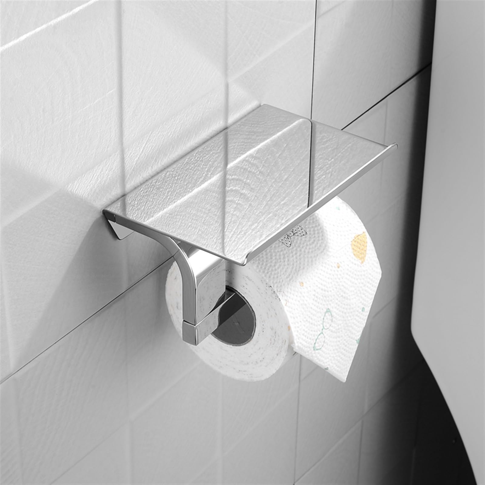 Stały uchwyt na papier toaletowy, Toilet Paper Holders Bathroom Wall Mount With Mobile Phone Shelf Silver Stainless Steel(2 Pcs)