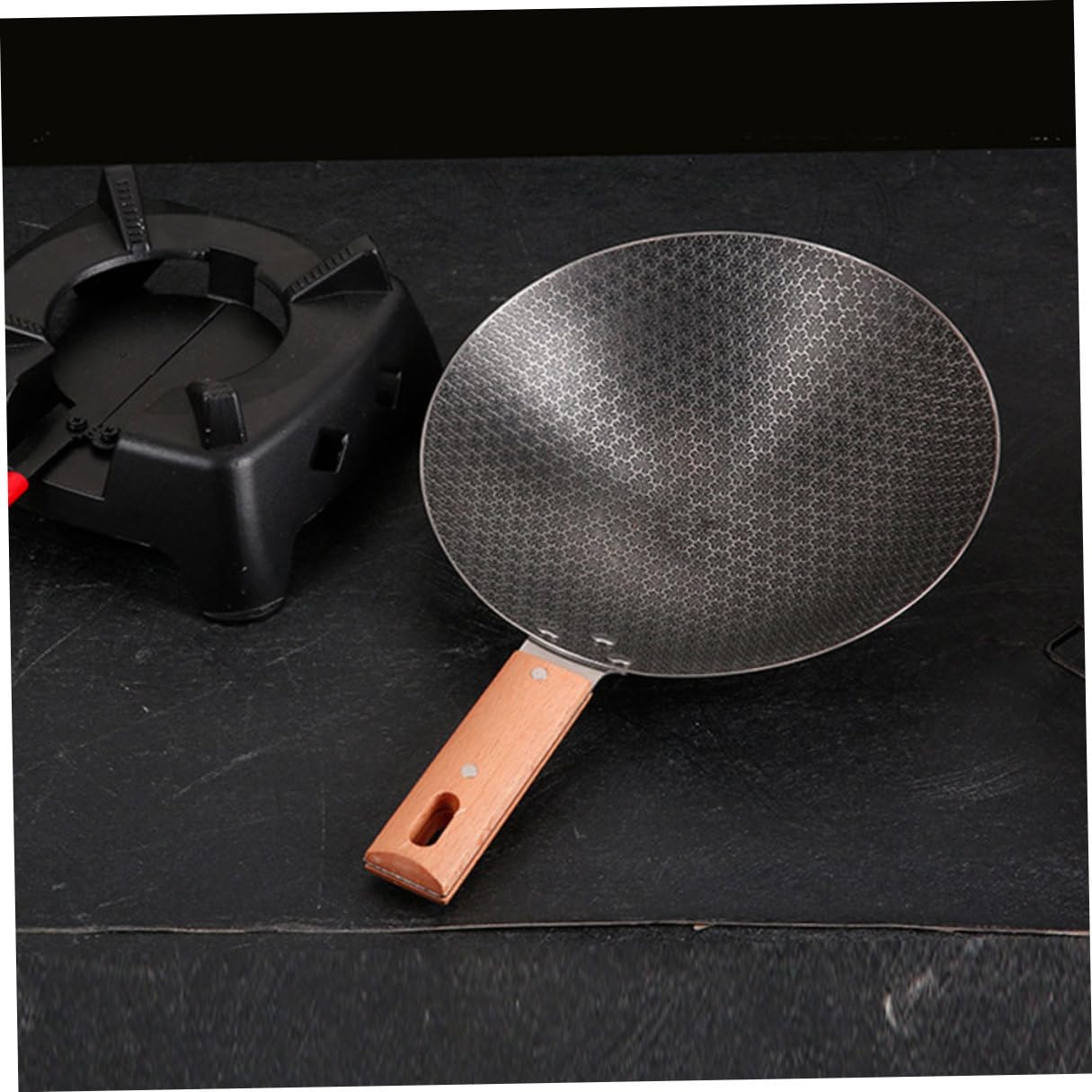 Wok da Esterno Rotondo in Ferro e Legno Stile Giapponese | Superficie Liscia, Pulizia Rapida, Design Semplice e Linee Fluide, per Hotel e Uso Outdoor