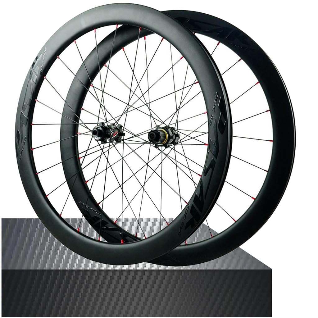 HOMSXPAC Road Bike Wheels 700C, Carbon Center Lock Thru Axle 142mm Disc Brake Wheelset 28mm Width 50mm Rim Sealed Bearings 1720g for 7-12 Speed