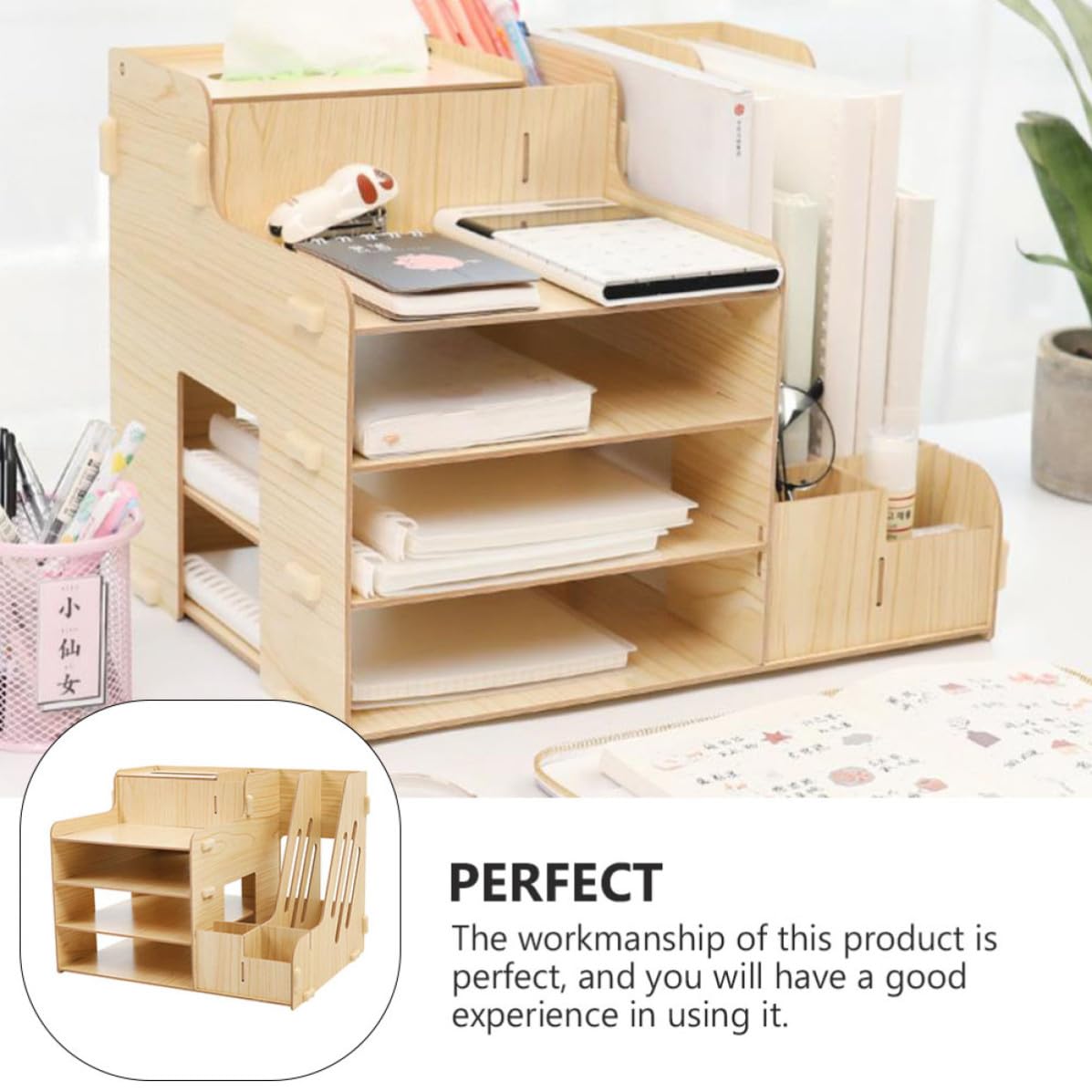 Artibetter Étagère à Documents en Bois Grand Compartiment Multi-sections pour Bureau, Organisateur de Documents Fonctionnel Grosse Capacité et Rangement Soigné