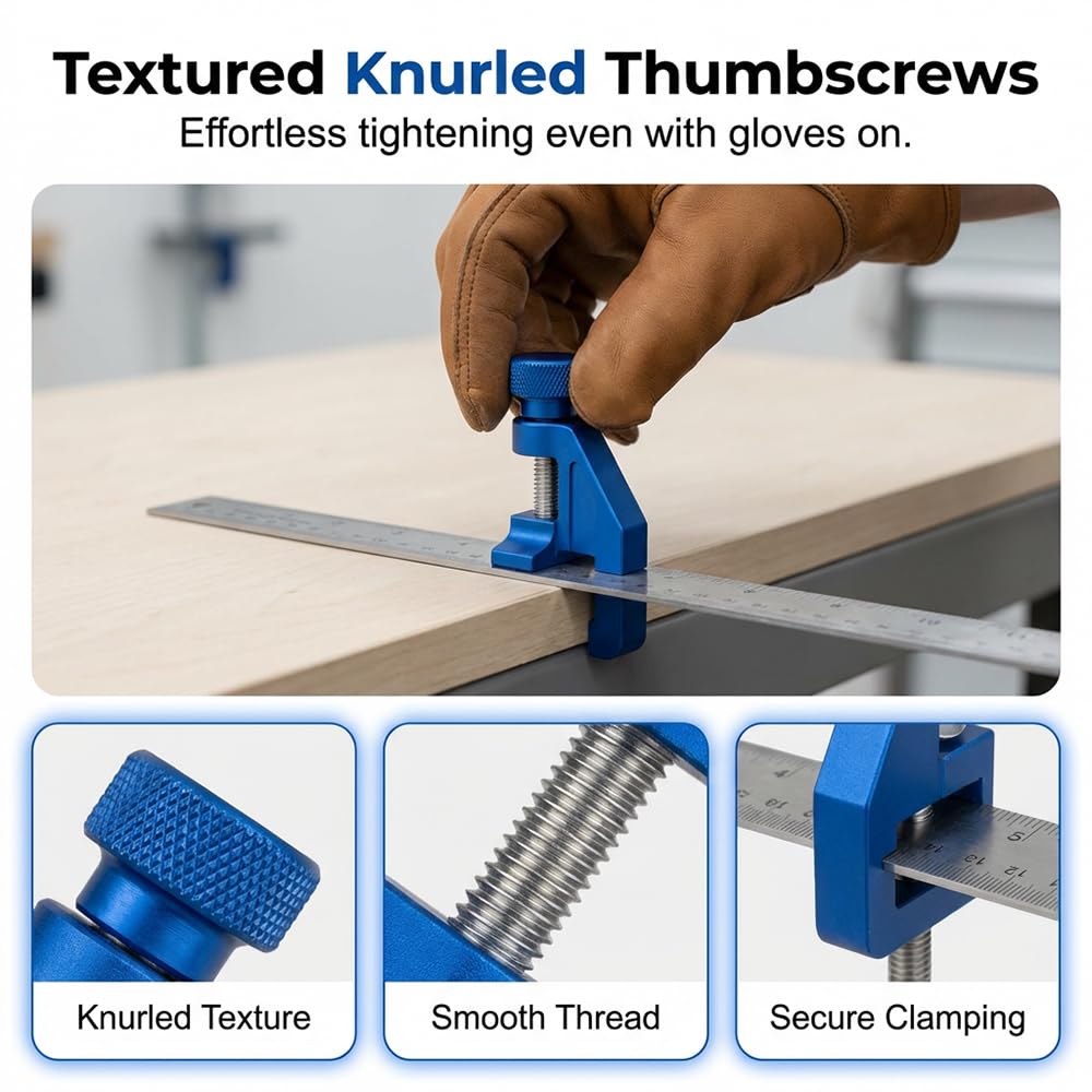 Tall Stair Gauges Set for Framing Square with Holder, Stair Gauge for Circular Saw, Hexagonal Stable Lock and Hook for Carpentry Circular Saw Guide (Blue*2)