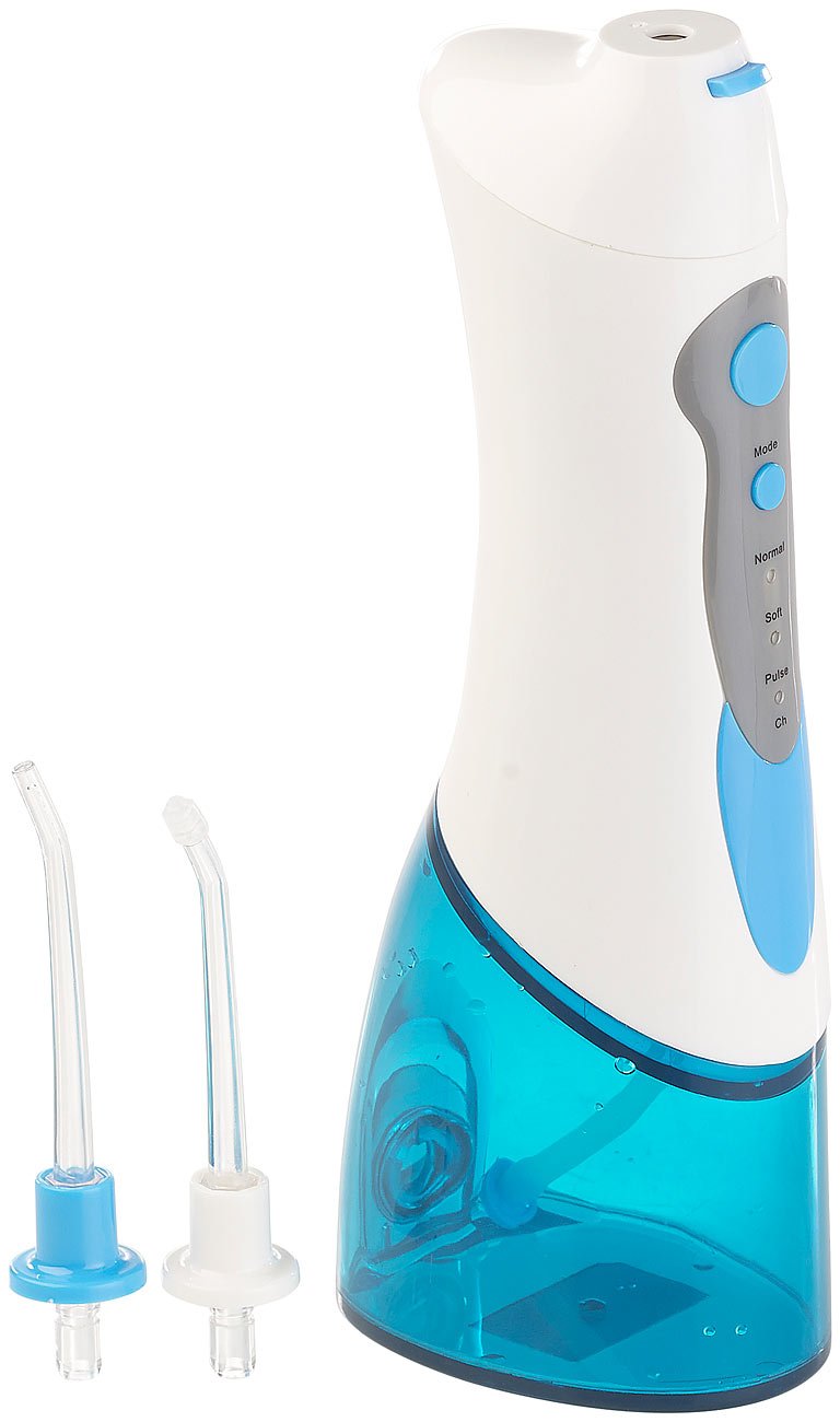 newgen medicals Zahnpflege: Akku-Munddusche, 180-ml-Wassertank, 1.700 Impulse/Min., 120 psi, USB (Water Flosser, Elektrische Munddusche, Koffer)