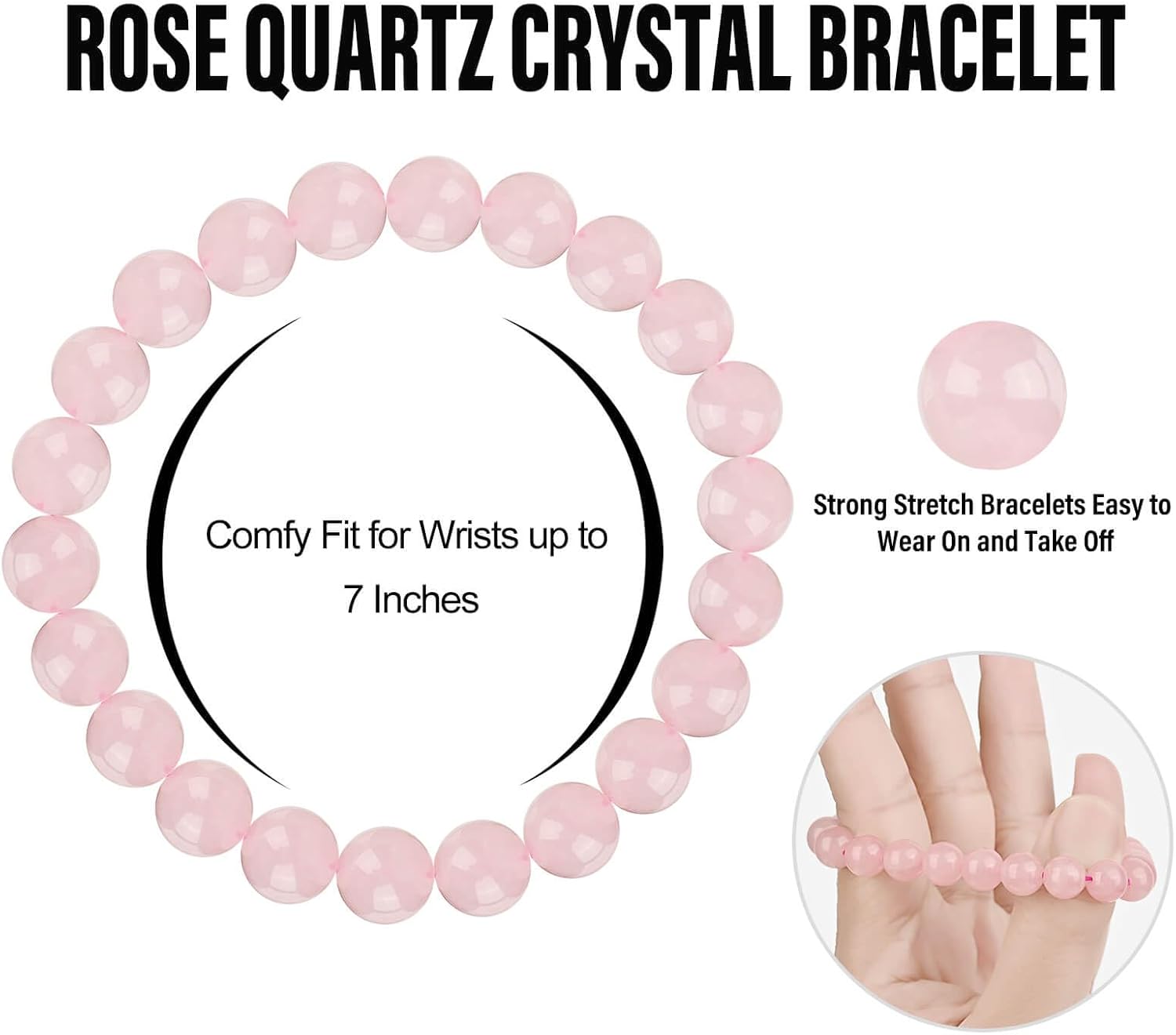 HOZEAL Rose Quartz Handmade Bracelet, Pink Crystal Stone Love Friendship Chakra Bracelet, Business Money Energy Wealth Good Luck Prosperity Feng Shui Yoga Beaded Bracelet for Men Women - Image 6