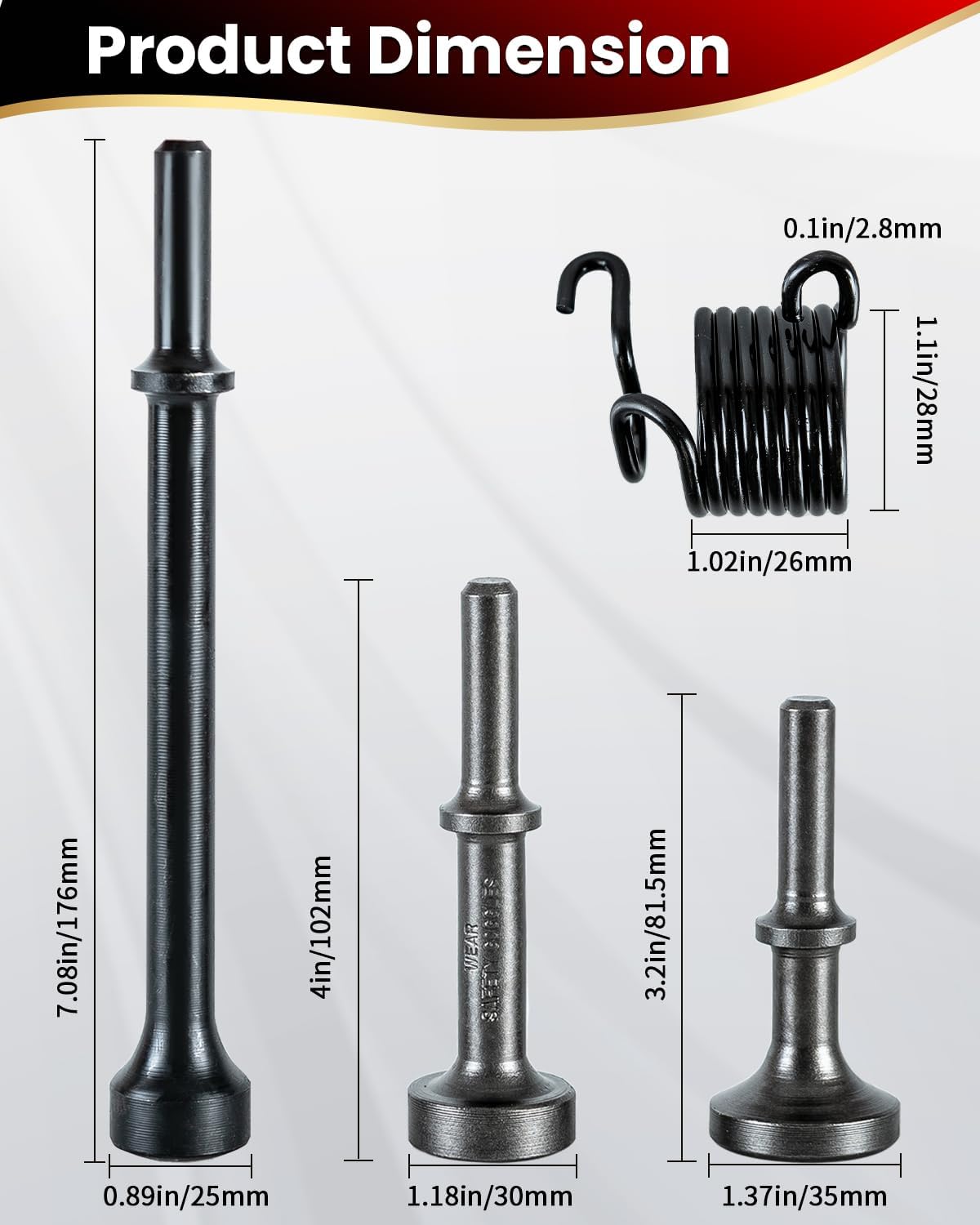 4Pcs Air Hammer Bits Set, Air Hammer Attachments Kit, Smoothing Pneumatic Chisel Drill Attachments with 0.401" Shank and Spring