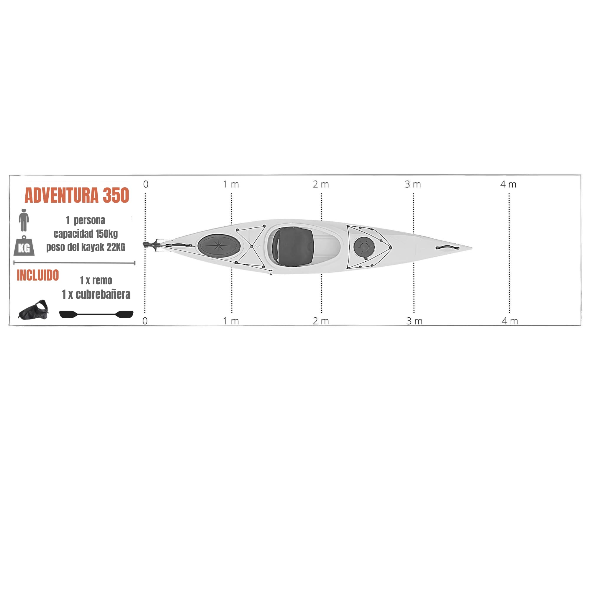 Cambridge Kayaks ES, Adventura 350, Turismo,Naranja con Amarillo, Rigido