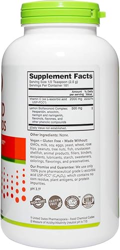 Miniatura 3 de NutriBiotic - Ácido ascórbico con bioflavonoides en polvo, 16 onzas  Suplemento antioxidante y colágeno altamente soluble  2000 mg de vitamina C con