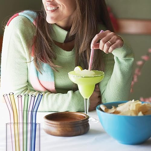 Vista 5 de Paquete de 10 popotes de vidrio coloridos reutilizables, 8 pulgadas, resistentes a los golpes, batidos y bebidas frías, con 2 cepillos de limpieza
