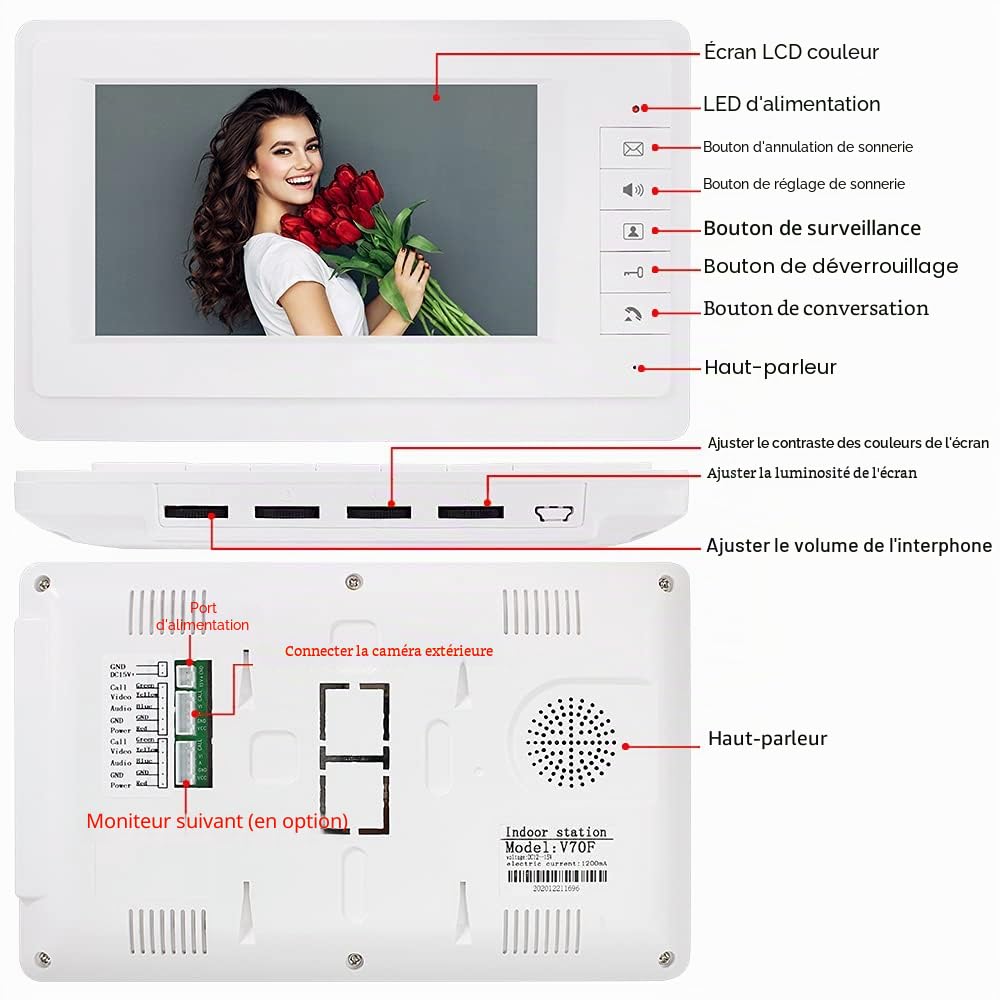 7" Couleur Filaire Vidéo Porte Téléphone RFID Caméra Vidéo Sonnette Système d'Interphone pour Les Appartements à Domicile Carte de Soutien Déverrouillage de Mot de Passe