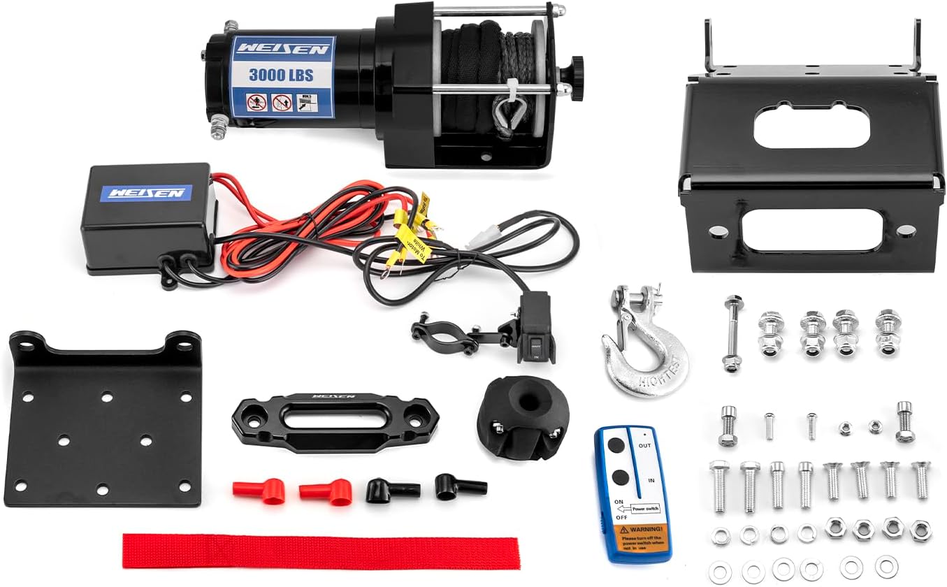 WeiSen 3000lb Electric Winch Kit with Rocker Switch and Winch Mount Compatible with Honda Rancher 420 Rubicon TRX500/520 2015-2025 Foreman TRX500/520, with Hawse Fairlead & Stopper