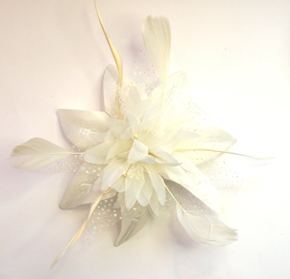 Inca Women's Cream Elegant Chiffon Flower And Feather Fascinator On Comb Ideal Wedding, Day, Special Occasion