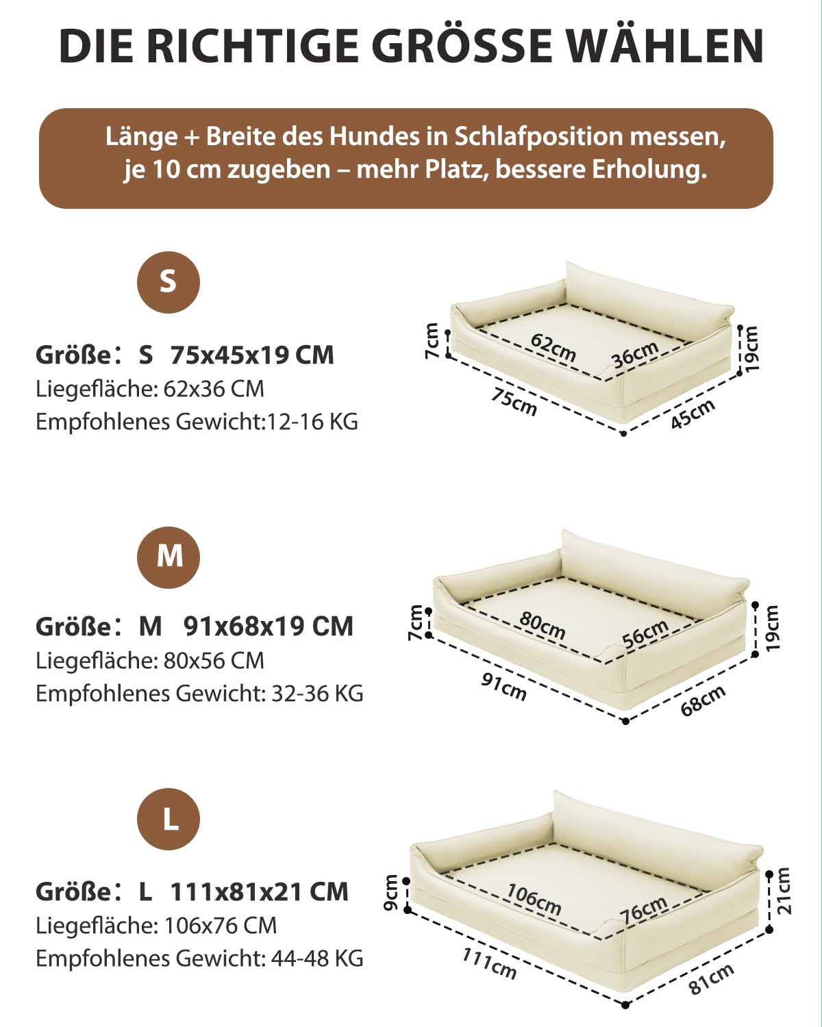 Orthopädisches Hundebett,Wasserdicht Kunstleder Hundekissen | 91x68 cm,Beige,Hundekorb für Grosse Hunde,Leicht zu Reinigen,Waschbar Hundesofa mit Rutschfester Boden, Rundum Erhöhter Rand