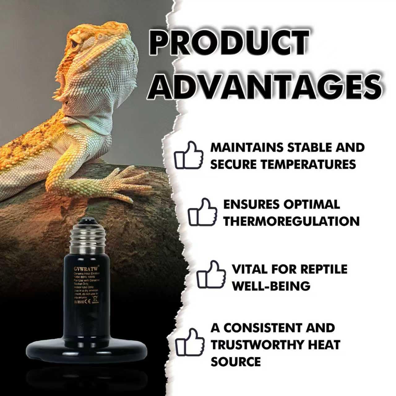 GVWRATW 2 Pack Reptile Ceramic Lamp 0.28 inch(85mm)- No Light Reptile Heat Lamp for Bearded Dragons, Turtles, Snakes, Lizards - Ideal for Pet Brooders - Safe Heating for Amphibians & Small Animals - image 3