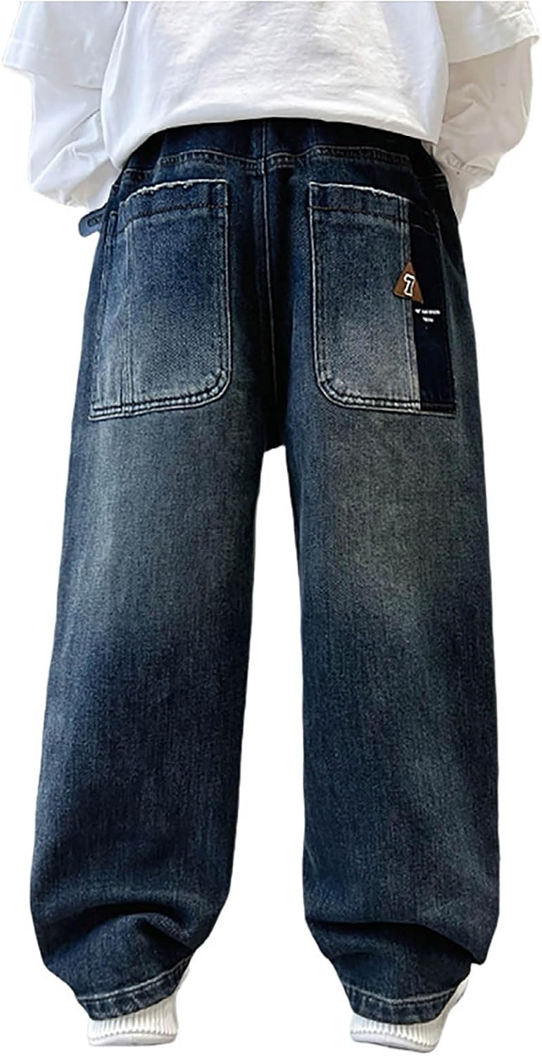 Baggy Jeans for Boys Wide Leg Denim Pants Cargo Trousers Elastic Waist Trousers for Kids Hip Hop Boyfriend Jeans