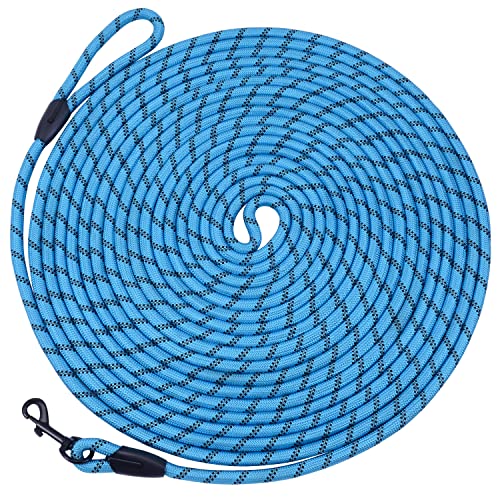 Image of Long Dog Leash for Training 15Ft-Reflective Nylon Rope with Swivel Hook-Recall Agility Lead for Large Small Medium Dogs Outside Walking Hiking-Sky Blue