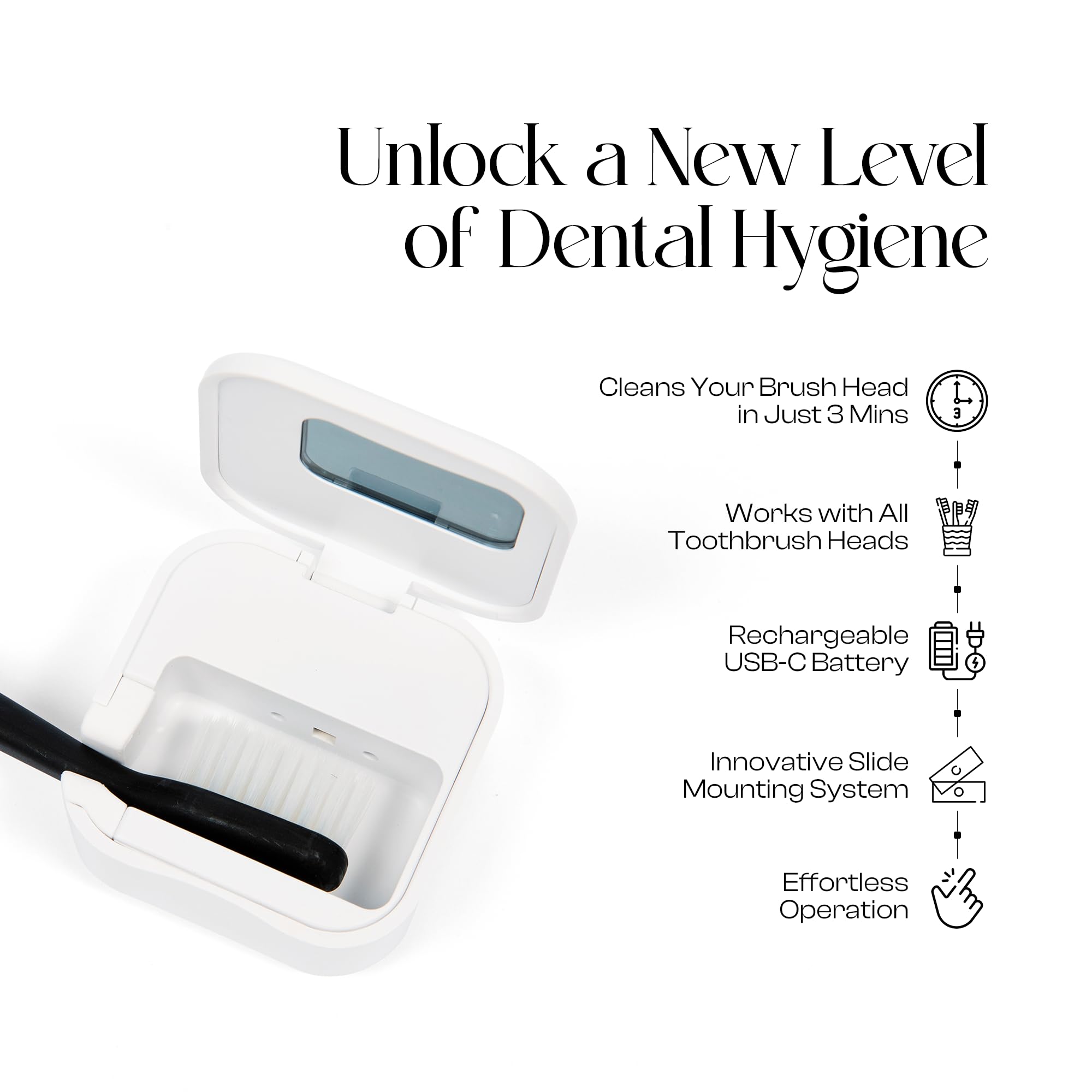 Desinfectante UV-C para cepillos de dientes, esterilizador portátil, funda, soporte y estuche para cepillos de dientes de cualquier tamaño, color blanco