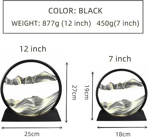 Miniatura 6 de BGFJYUK Imagen artística de arena móvil en movimiento, vidrio templado redondo 3D paisajes de arena de mar profundo con pantalla que fluye marco de