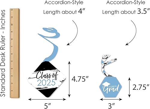 Miniatura 8 de Big Dot of Happiness Decoraciones de graduación azul claro de 2025 espirales colgantes – Juego de 40