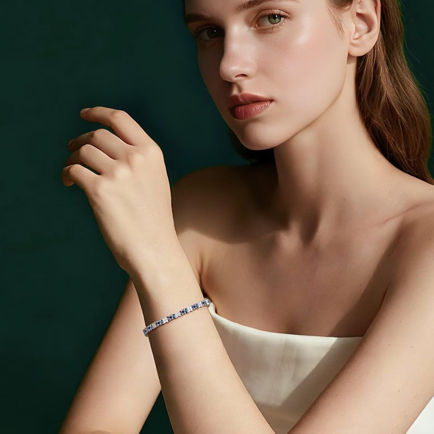 Iefil Oval & Four-leaf Clovers Tennis Bracelets for Women - 925 Sterling Silver Oval Birthstone Bracelet, Anniversary Birthday Gifts for Women, Fine Jewelry Gifts for Wife Mom Her, 7"-7.5" - Image 3