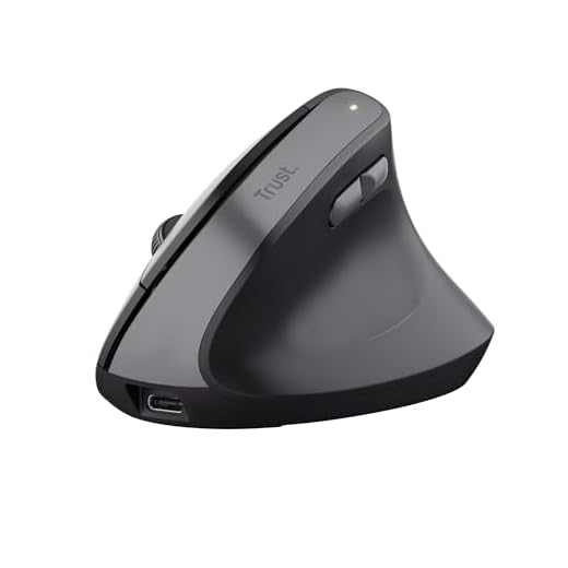 Trust Yuno Wiederaufladbare Vertikale Maus, Kabellose Ergonomische Maus 2.4GHz, Vorbeugung Gegen Mausarm/Tennisarm (RSI Syndrom), 800-2400 DPI, 70% Recyclingkunststoff, PC, Laptop, Mac - Schwarz