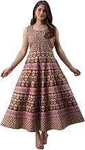 Kuruti B Sheets Brand Women's Midi-Dress Rajasthani Traditional Cotton Printed Dress for Women