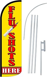 NEOPlex - "FLU Shots HERE" 12-Foot Super Swooper Feather Flag with Heavy-Duty 15-Foot Pole and Ground Spike