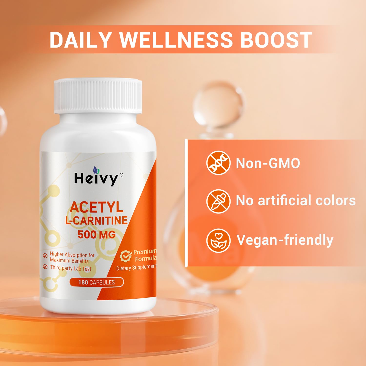 Heivy Acetyl L-Carnitine 500mg, 180 Capsules — Amazon image 3