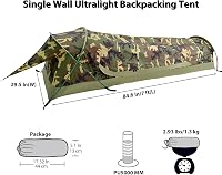 GEERTOP Ultrakönnyű Egyszemélyes Vízálló Bivy Sátor - PU5000MM Poliészter, Szellőző Ablakokkal, 3 Évszakos Túrázáshoz, Kempingezéshez, Hordt 5