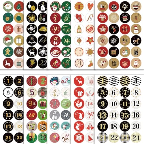 Adventskalender Zahlen Aufkleber,10 x 24 Weihnachten Adventskalender Geschenkaufkleber(Zahlen 1-24),Weihnachtskalender Zahlenaufkleber,Kalender zum Selber Basteln für Weihnachten,Weihnachtssticker Set