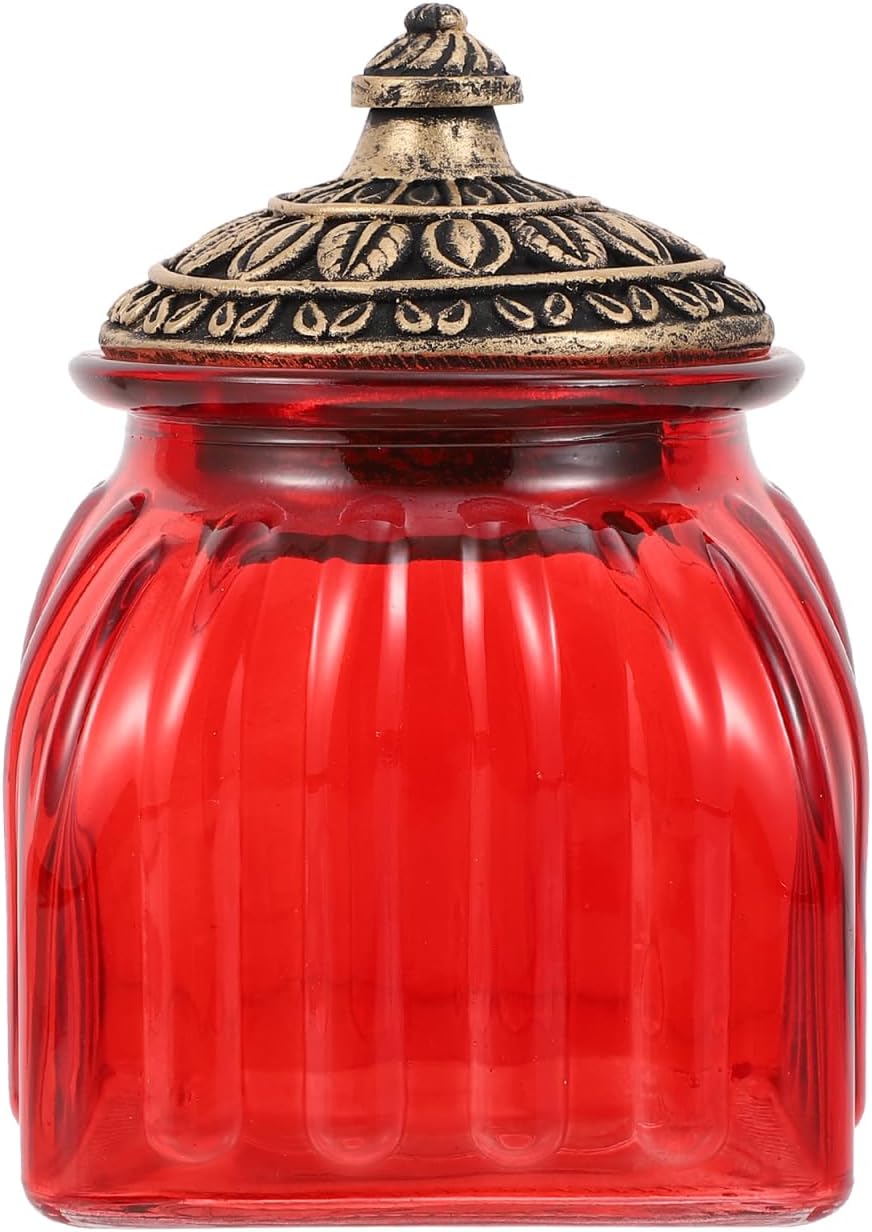 UPKOCH Vintage Glass Storage Jar 34Oz with Airtight Resin Lid Red Baroque Canister for Kitchen Food Storage Tea Cookies and Decorative Countertop Organizer