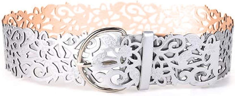 Dairyshop Women Ladies Hollow Buckle PU Leather Waist Belt Wide Stretch Waistband Belt UK (Silver)