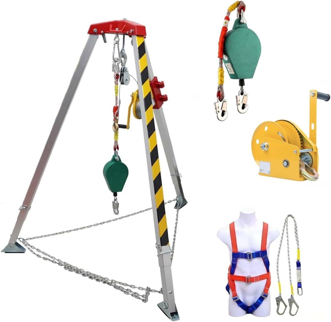 Confined Space Rescue Tripod Kits, Rescue Tripod with Winch, Safety Belt ＆ Anti-Dropping Device, Sewer/Manhole/Underground Pipe Rescue Tripod(2600lbs Winch)
