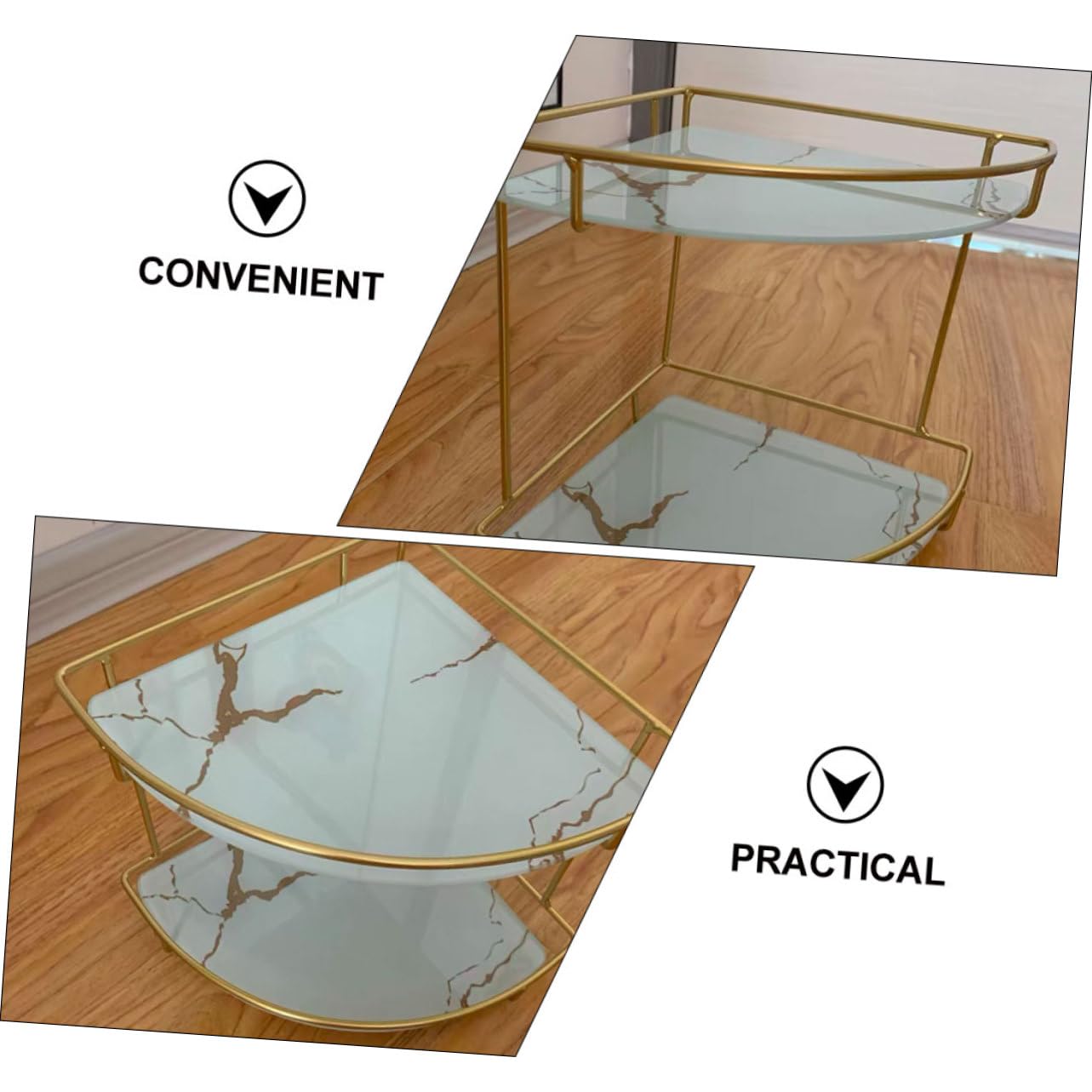 Organizador de estante de baño de cristal dorado con estantes para tabletas y práctico soporte de almacenamiento para esquina del hogar, estante de almacenamiento de productos de cuidado de la piel y
