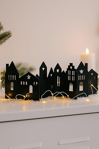 Decoración navideña para mesa o ventana  Silueta decorativa plegable para casa, 23.6 x 6.3 pulgadas  Centro de mesa festivo de pueblo de invierno