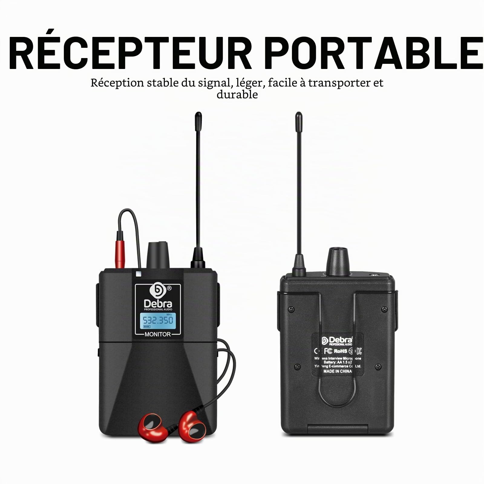 D Debra Audio ER-102 UHF Système de Moniteur Intra-auriculaire sans Fil à Canal Unique avec émetteur et récepteur pour scène, Studio d'enregistrement, Musiciens, Survei (1 Bodypack with Transmitter)