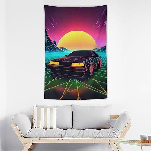 Miniatura 3 de QEOPGNE Tapiz para colgar en la pared, estético, retro, retro, retro, retro, neón, atardecer, para dormitorio, sala de estar, decoración de pared,