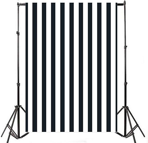 Miniatura 6 de Laeacco Telón de fondo de fotos de rayas negras y blancas de 6 x 8 pies, líneas verticales negras, telón de fondo a rayas, pancarta de fiesta de