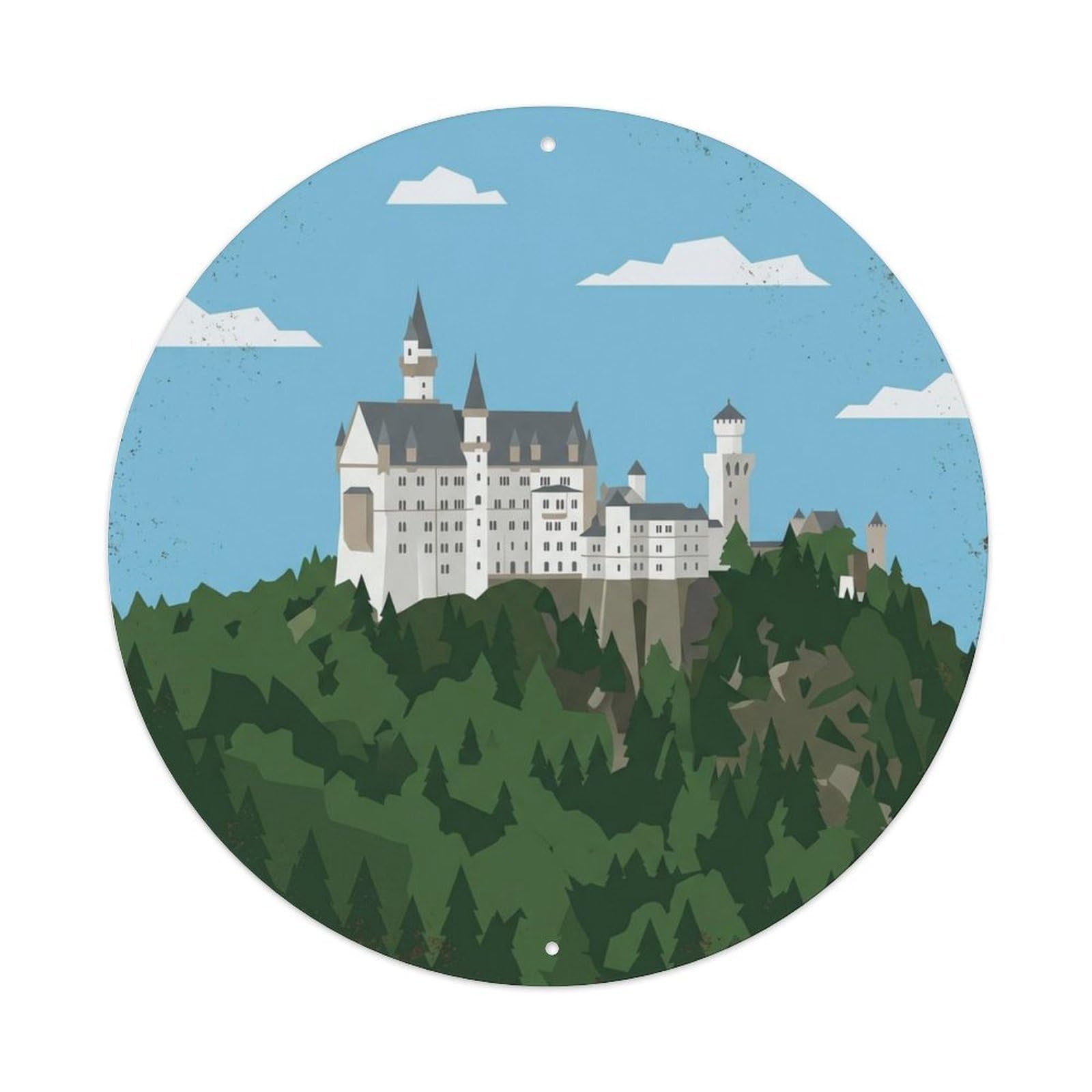 Neuschwanstein Fairytale Castle Travel Metal Tin Sign Plaque Wall Decor for Cafe, Club Bar, Office, Home Garden Round Metal Poster 8x8Inch