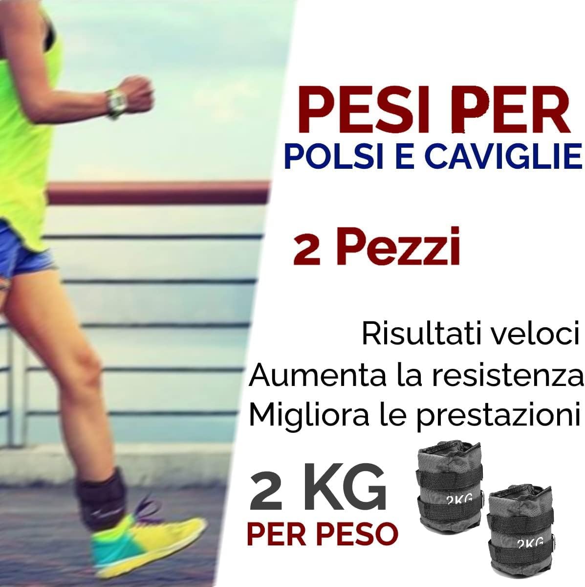 FFitness Pesi x Polsi e Caviglie Wrist/Ankle Weights (2 x 2 kg) con Cinturino Regolabile | ideali per Allenamento Palestra Aerobica Fitness Potenziamento Muscolare