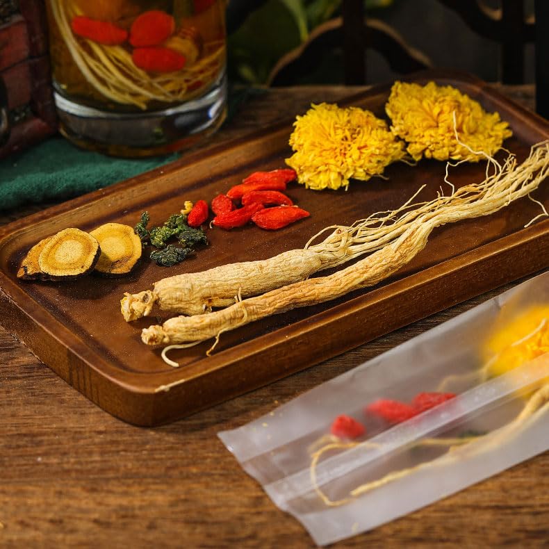 Miniatura 5 de Five Treasures Tea Té de ginseng, té de ginseng, té de riñón, té de ginseng orgánico, té de bayas de crisantemo Goji, té Ren Shen (1 unidad)