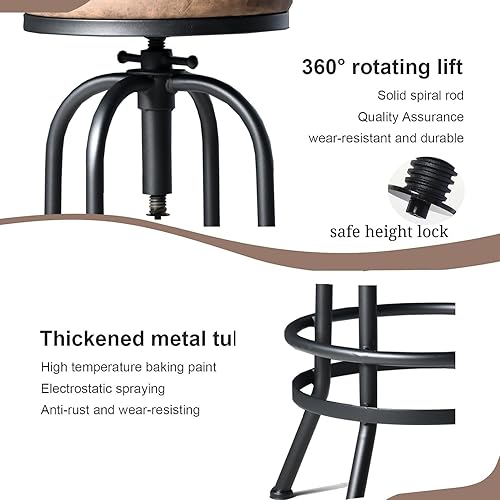 Miniatura 35 de Diwhy Taburete de bar industrial, de 26-32 pulgadas, ajustable, giratorio, de madera, de metal, con respaldo, para cocina, comedor, pub, bistró,