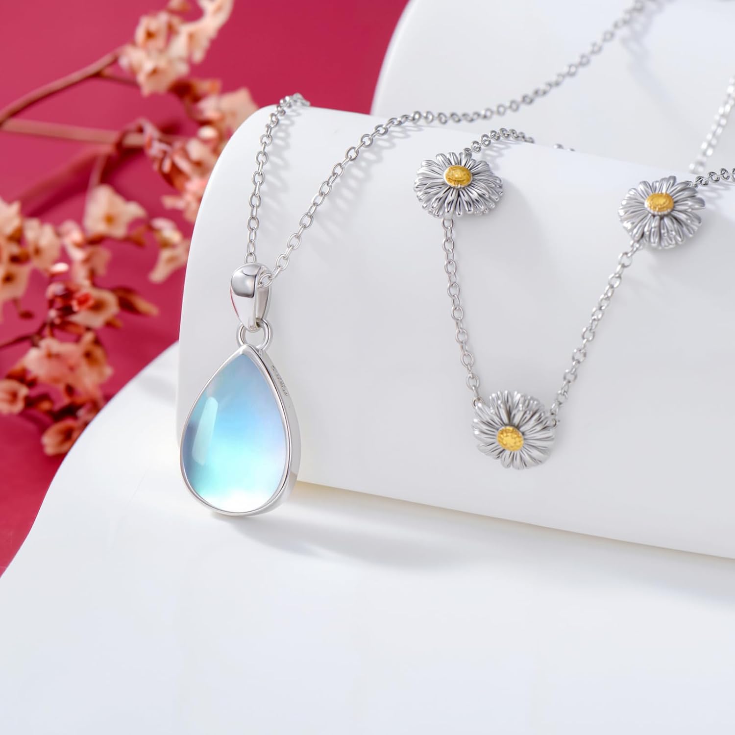 Daisy Layered Necklace for Women 925 Sterling Silver Moonstone Daisy Flower Pendant Ladies Jewelry Gifts - Image 3