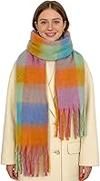 SHOHOKU Women's Oversized Chunky Plaid Scarf - Thick Warm Tassel Shawl, Soft Acrylic Cashmere Feel, 84" Long Fall Winter Wrap