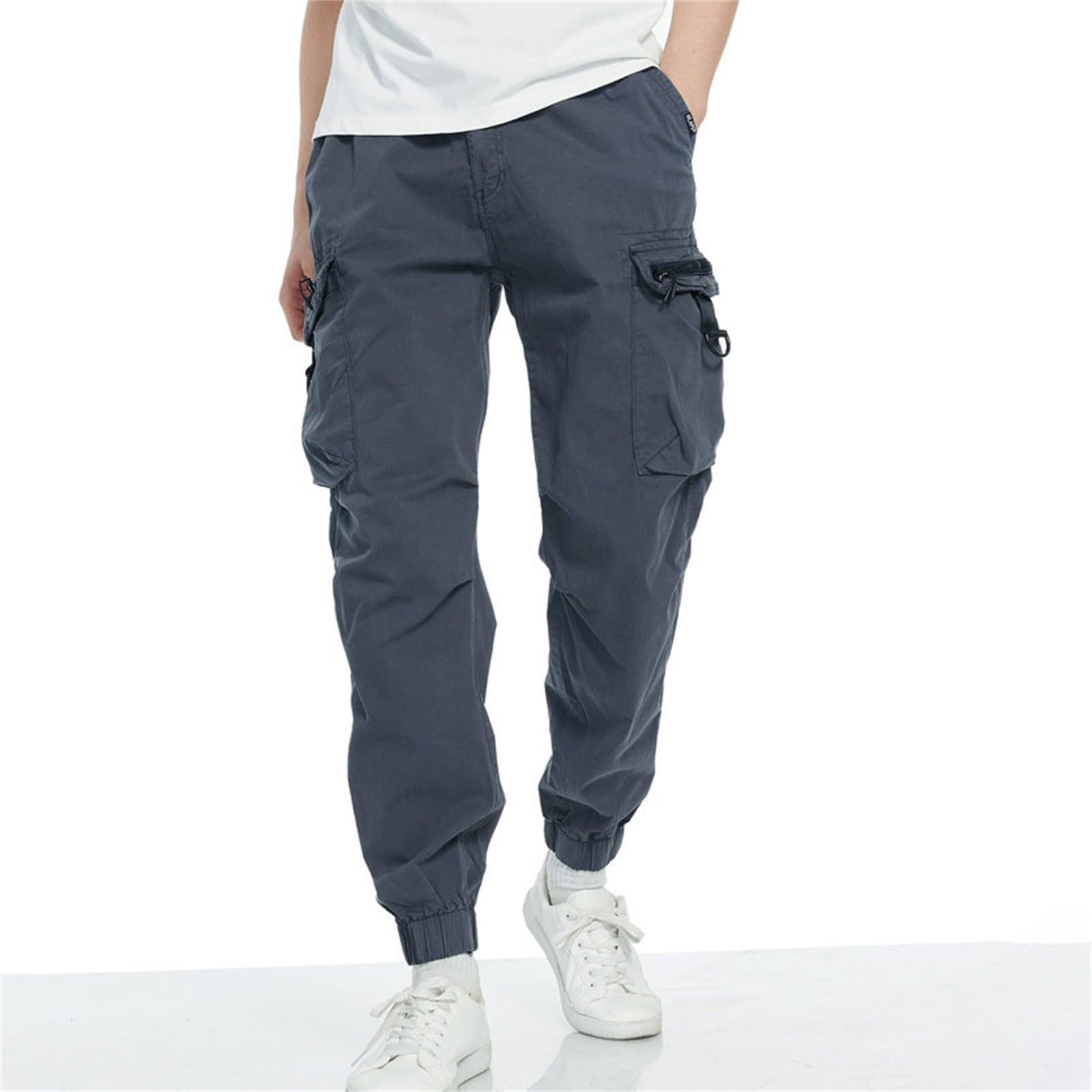 Generisch Pantalones cargo para hombres: pantalones de trabajo con muchos bolsillos, pantalones de correr con puños, pantalones de chándal ligeros, pantalones deportivos transpirables, pantalones