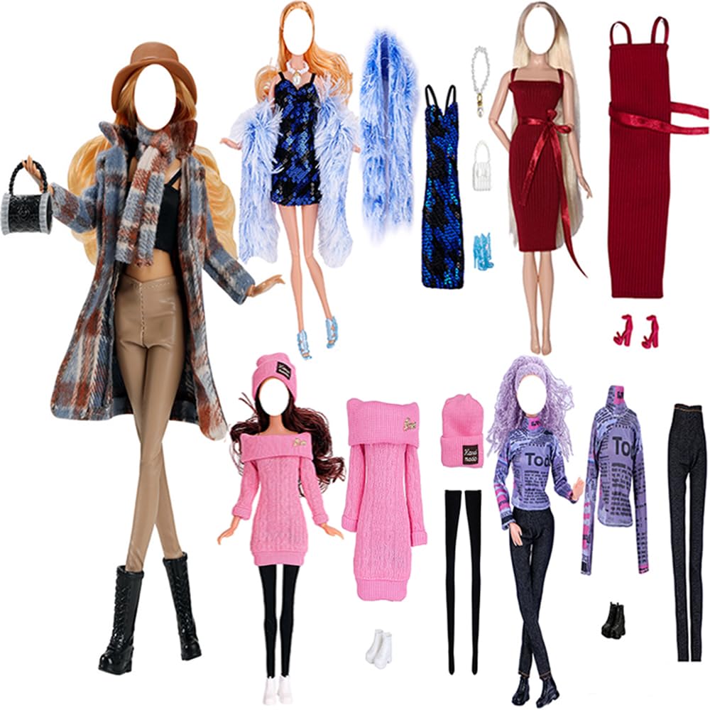 Doll Clothes, Lance Home 5 Sets Fashion Outfits Autumn Dresses Spring clothes Sweater Pants Shoes Socks Bag For 29cm Dolls Accessories Baby Gifts (B)