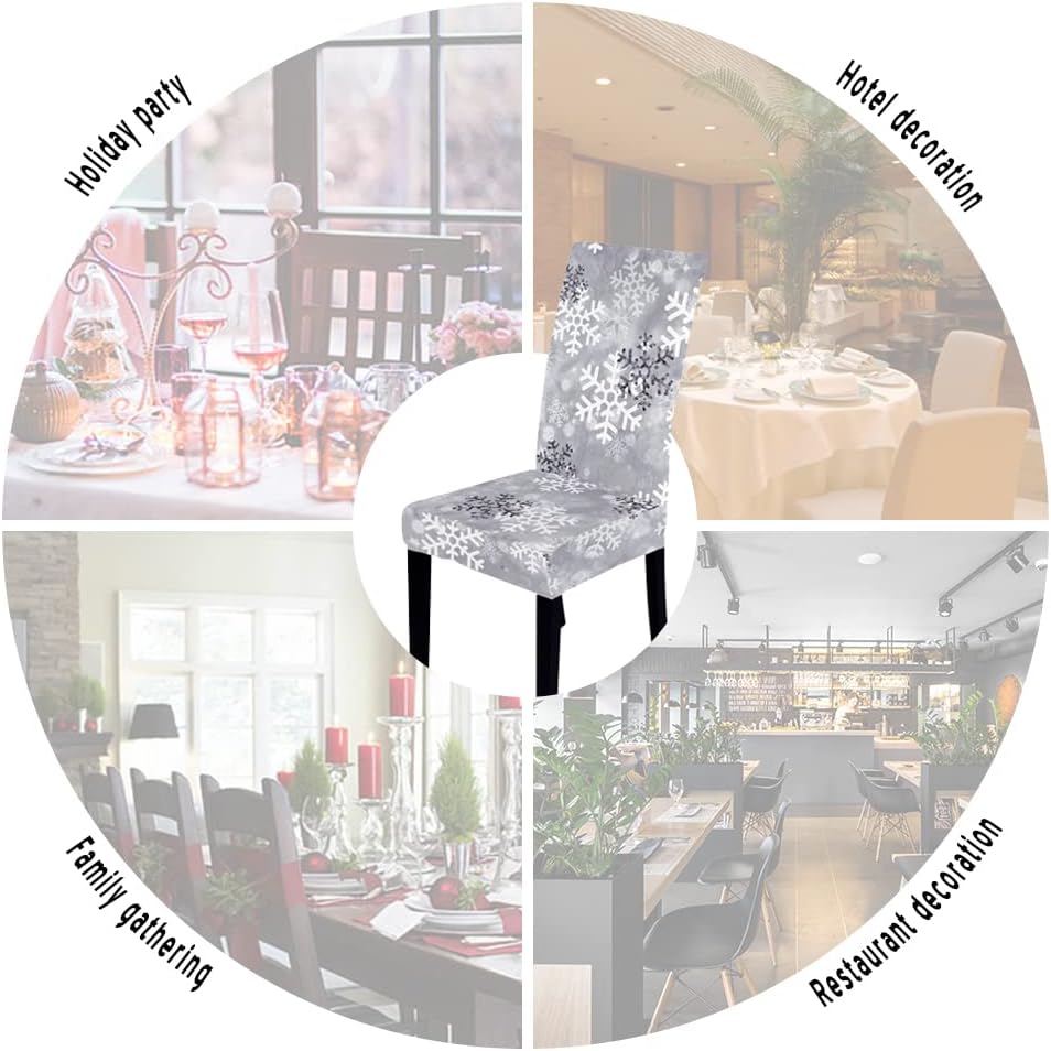 Bnitoam 6 Pieces Christmas Dining Chair Covers Stretch Printed Parsons Chair Slipcovers Seat Protector for Holiday Decoration Party Dining Room Kitchen (Snowflake)