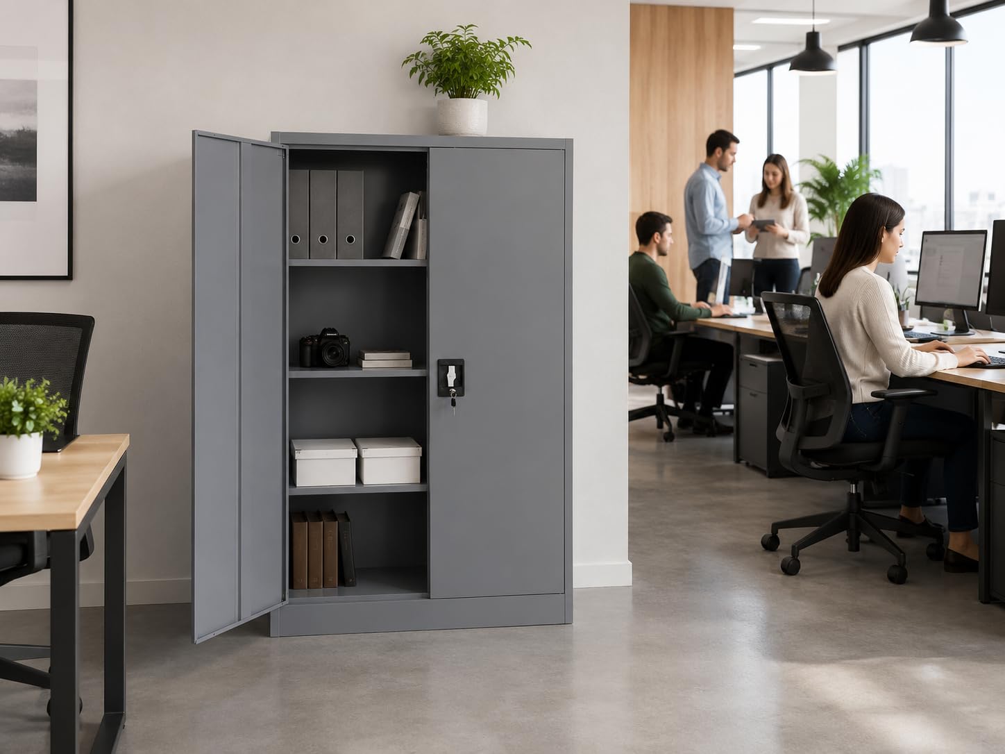 Aktenschrank Mehrzweckschrank Büroschrank abschließbar 40x90x140cm - Lagerschrank Materialschrank Stahlschrank mit 2 Türen - Höhenverstellbarer Einlegeboden Anthrazit