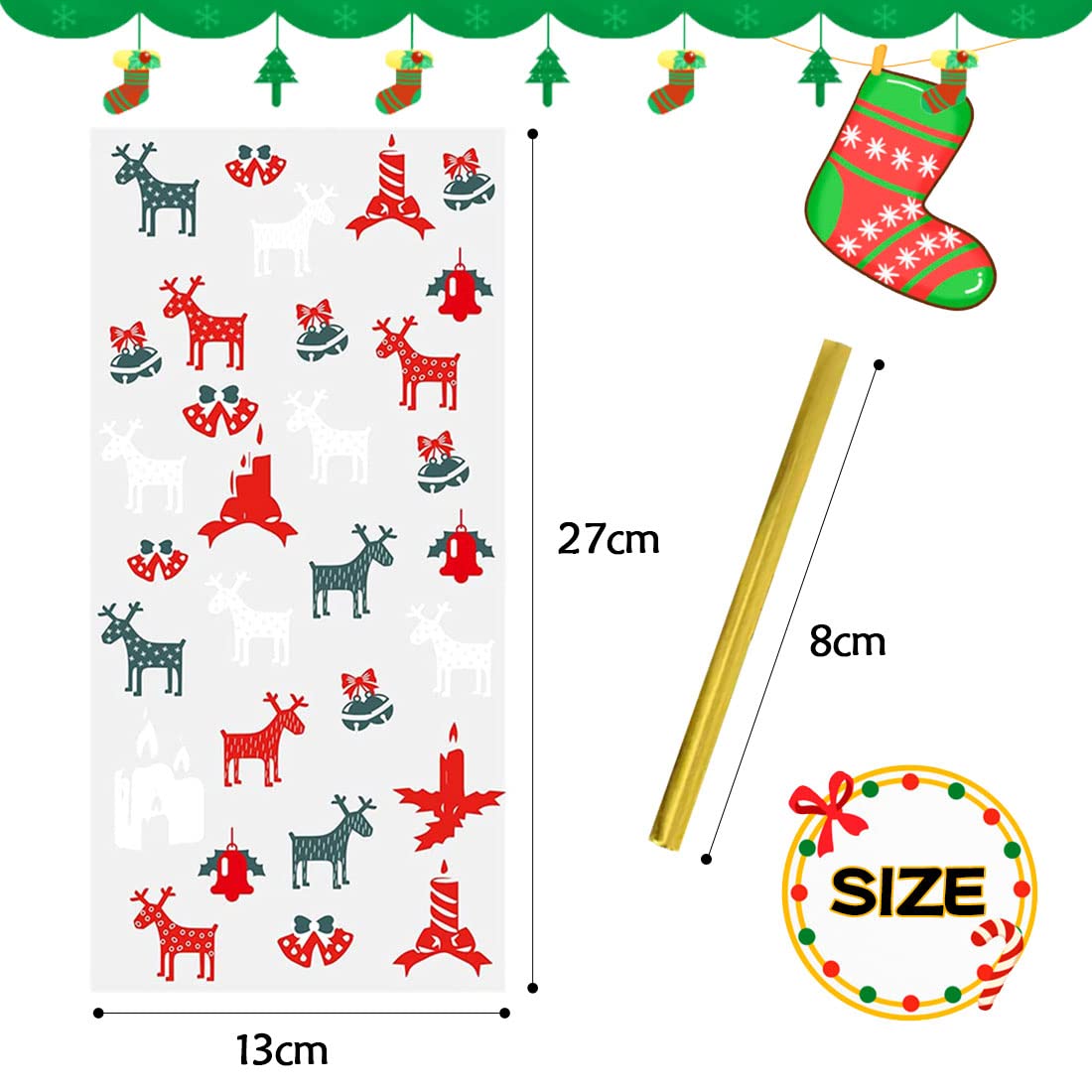 Ding Yongliang 50 Pezzi Regalo Natalizi Sacchetti, con Legami di Torsione per,Sacchetto in plastica Trasparente,Borsa di Regalo per Natale, Sacchetti di Biscotto, Sacchetto per Caramella