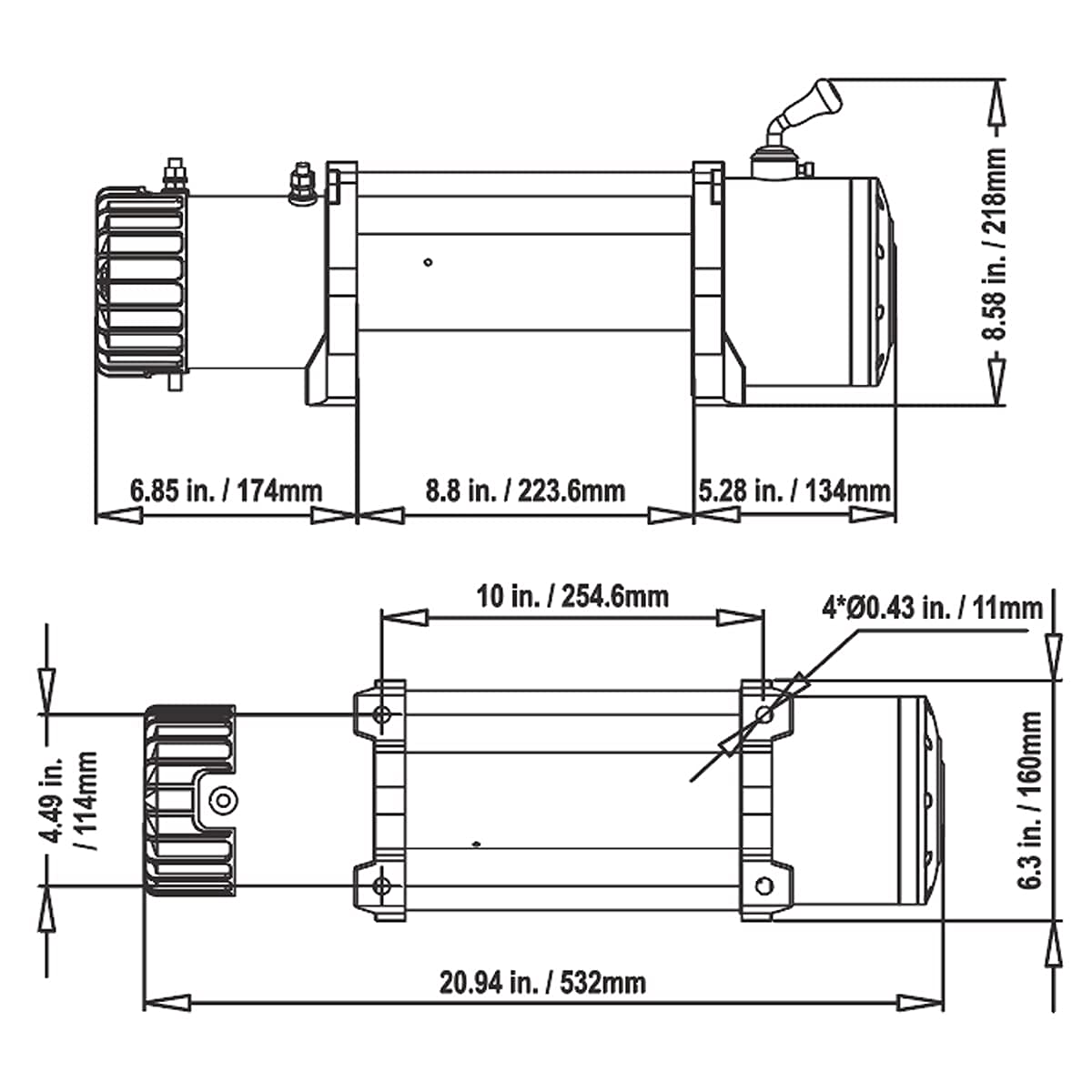 RUGCEL WINCH 13500lb Synthetic Rope+23" Cradle Winch Mounting Plate